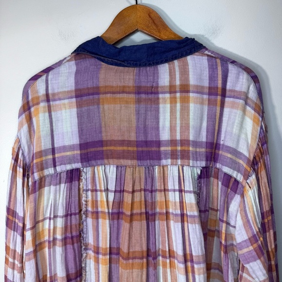 Free People Olivia Plaid Button Down Shirt Size Small Oversized 100% Cotton - Picture 6 of 13
